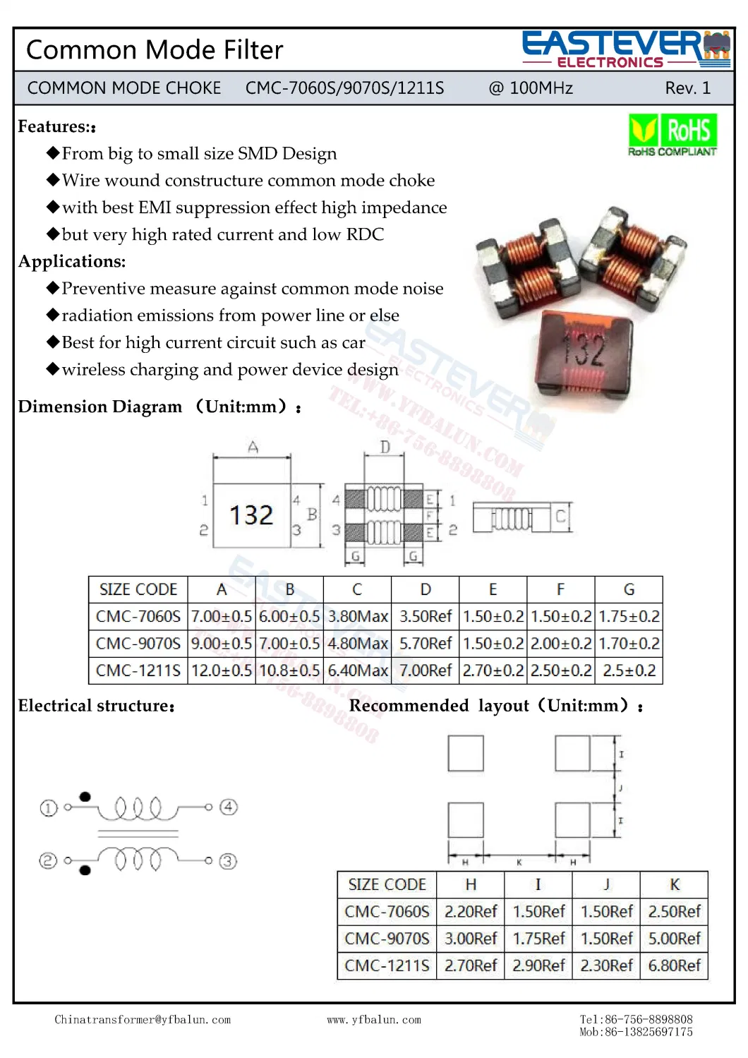 CMC-7060s/9070s/1211s Series Common Mode Choke Filter Preventive Measure Against Common Mode Noise Radiation
